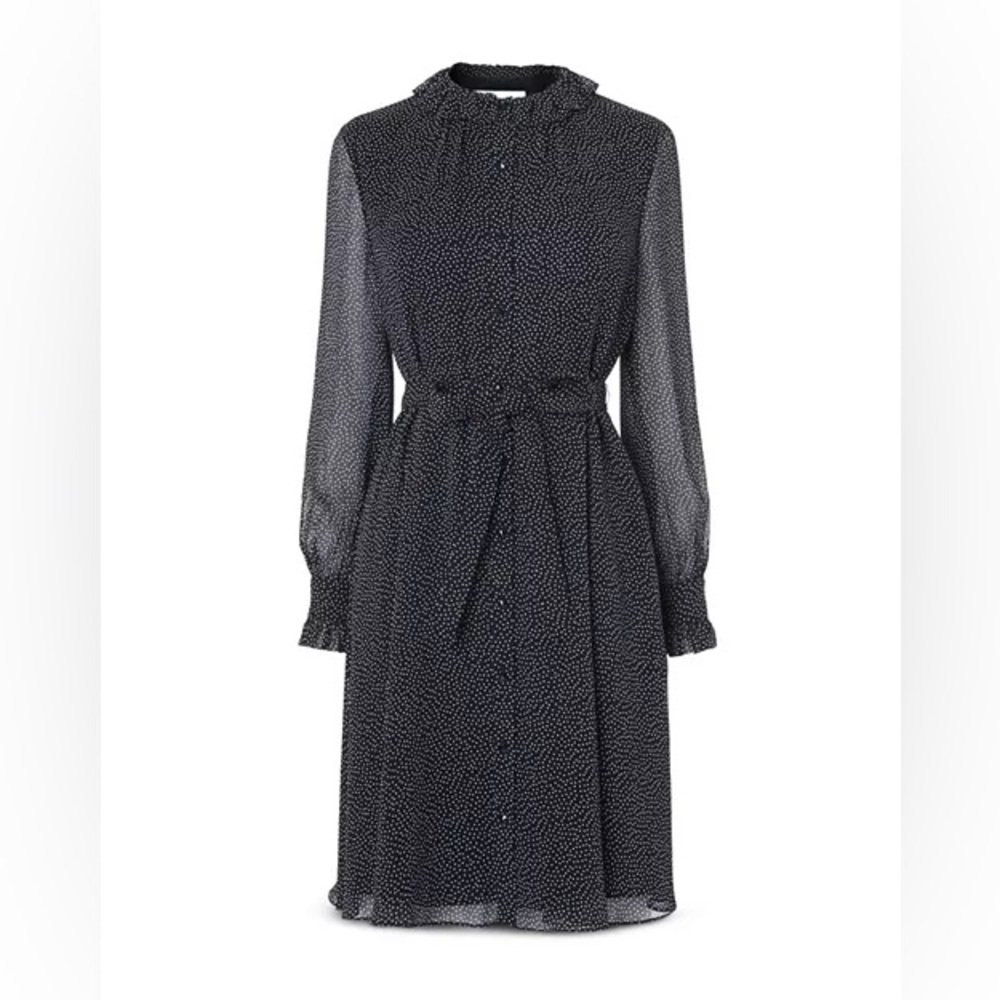 L.K. Bennett London Eliza Belted Polka Dot Dress Navy and White Size 10